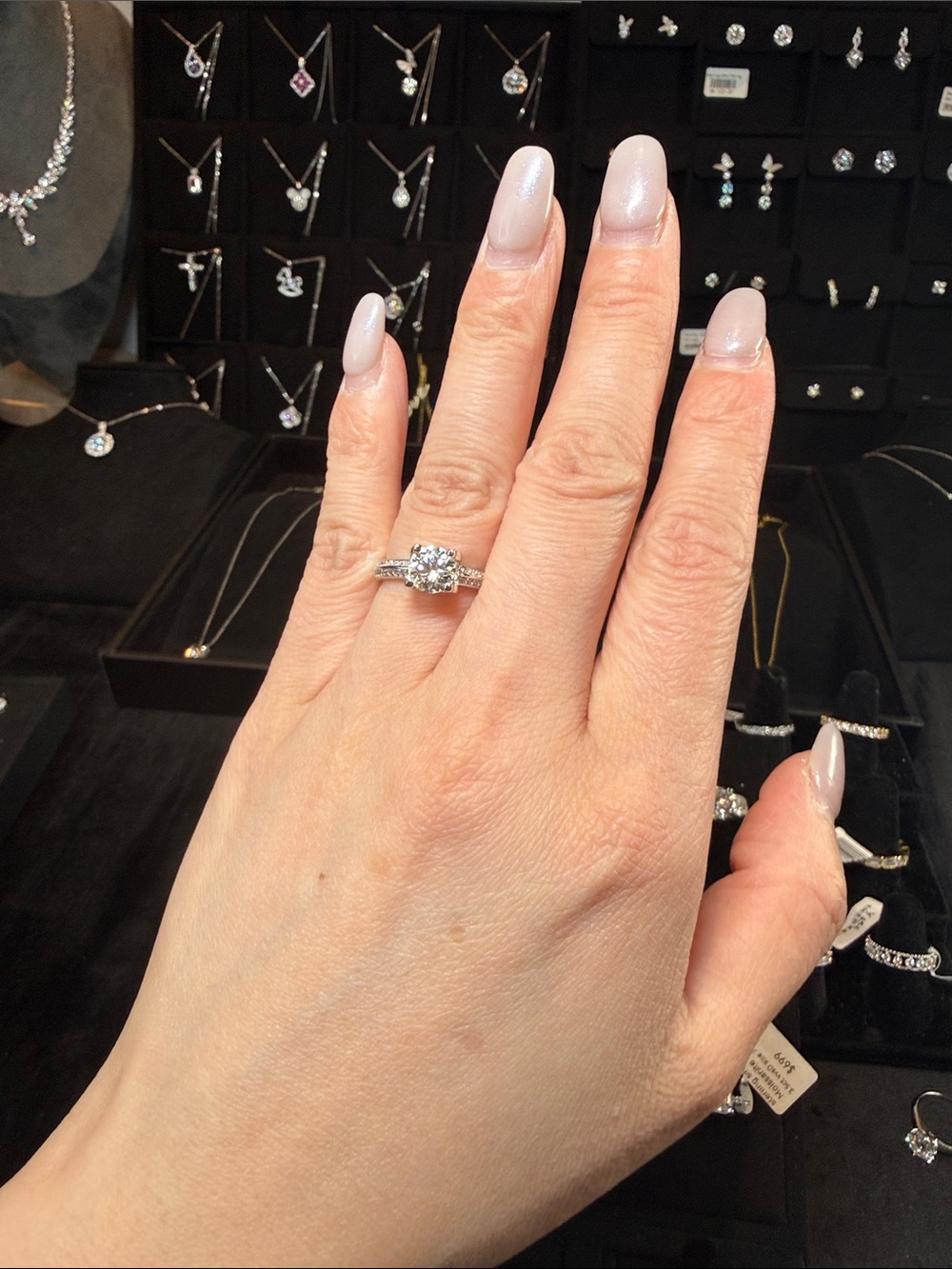 Sterling Silver Solitaire Engagement Ring with Clear Stone - White